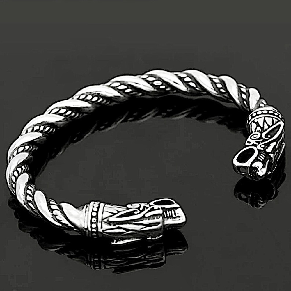SILVER VIKING WOLF BRACELET SILVER ARM BAND CUFF BANGLE - Picture 6 of 9